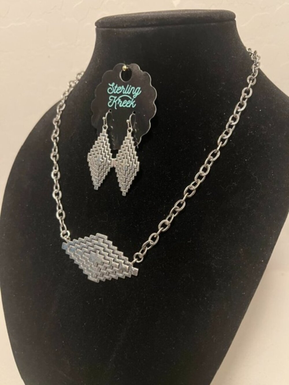 Sterling Kreek Western Geometric Statement Necklace & Earrings Set Silver
